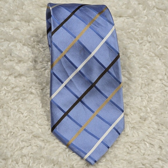 Donald J Trump Signature‎ Collection Tie Blue Check 100% Silk Gold Bar READ - Picture 2 of 12